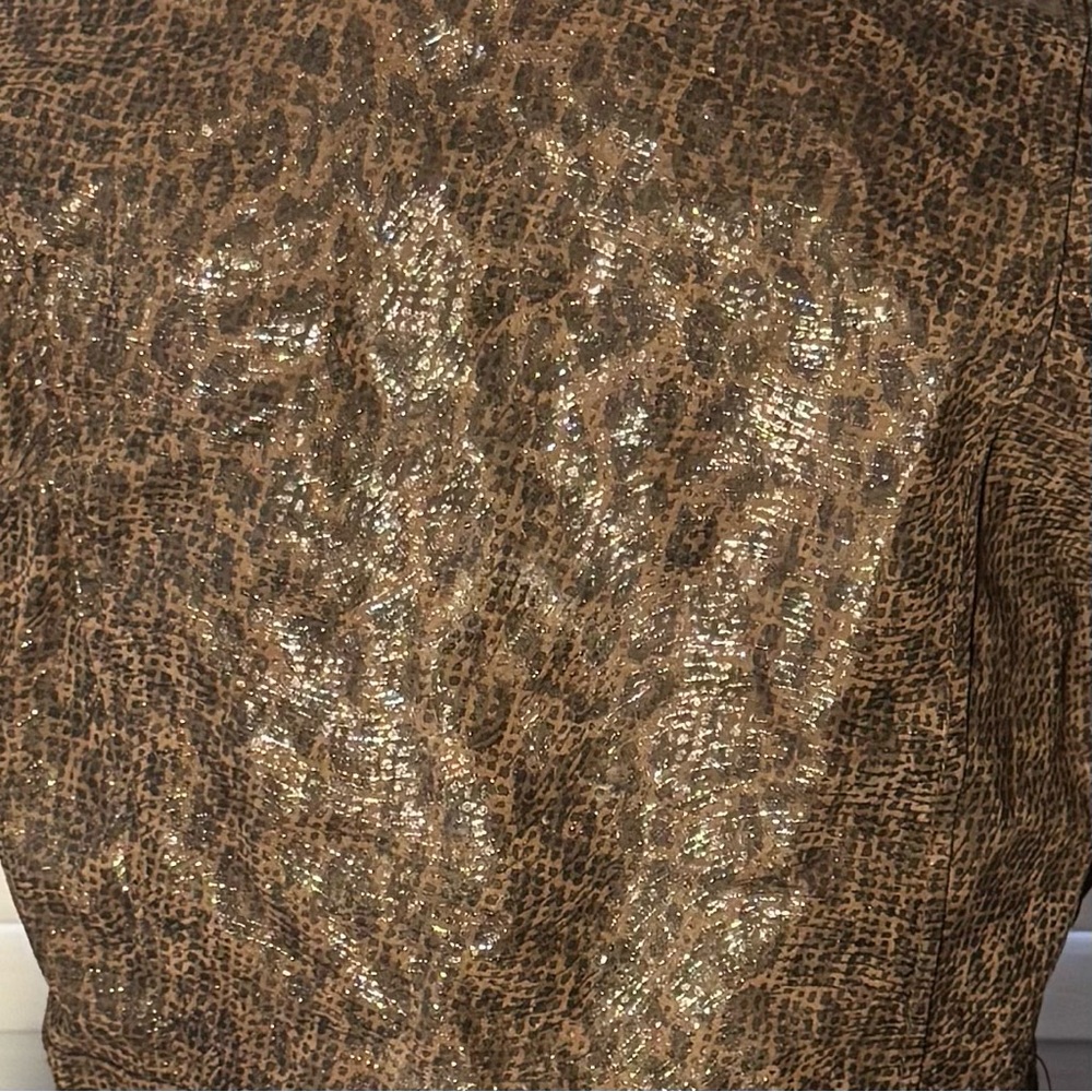 Brown Metallic Leopard Textured Zip-Front Women’s Jacket - Picture 5 of 12